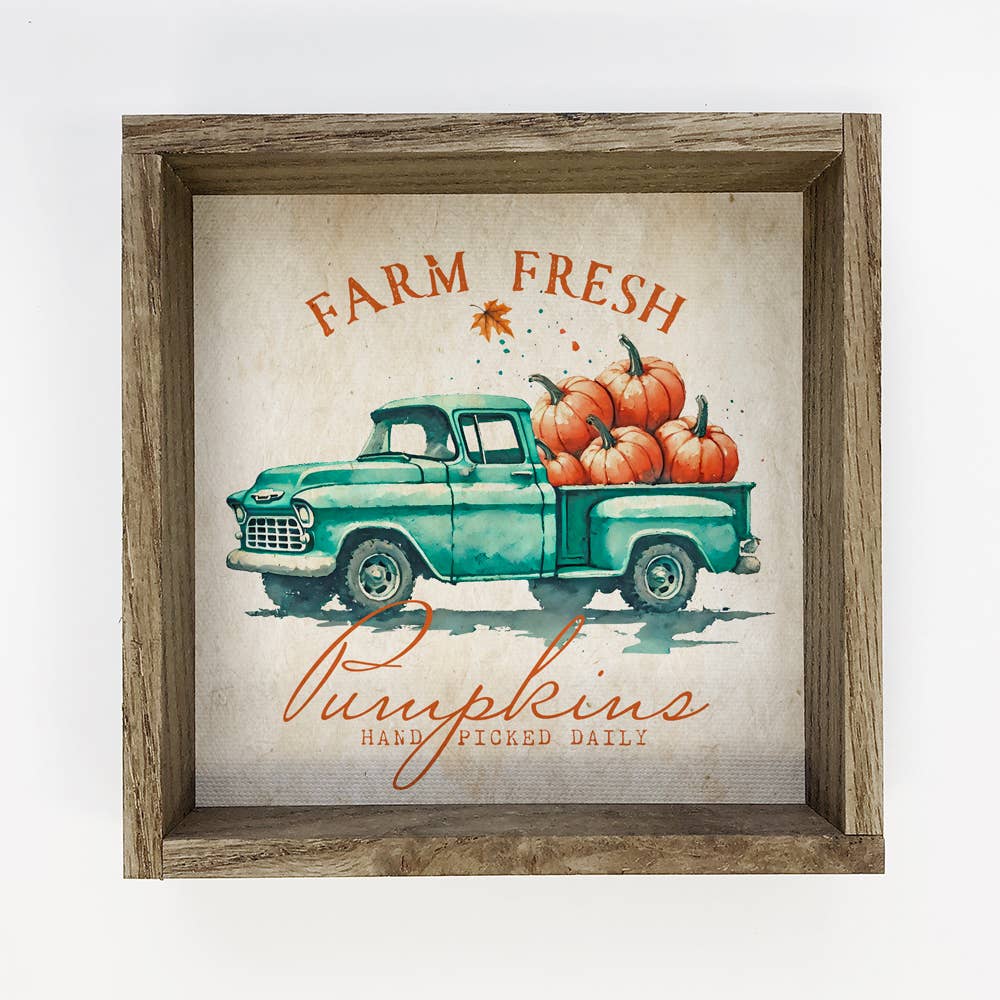 Farm Fresh Pumpkins Turquoise Vintage Truck - Fall Wall Art