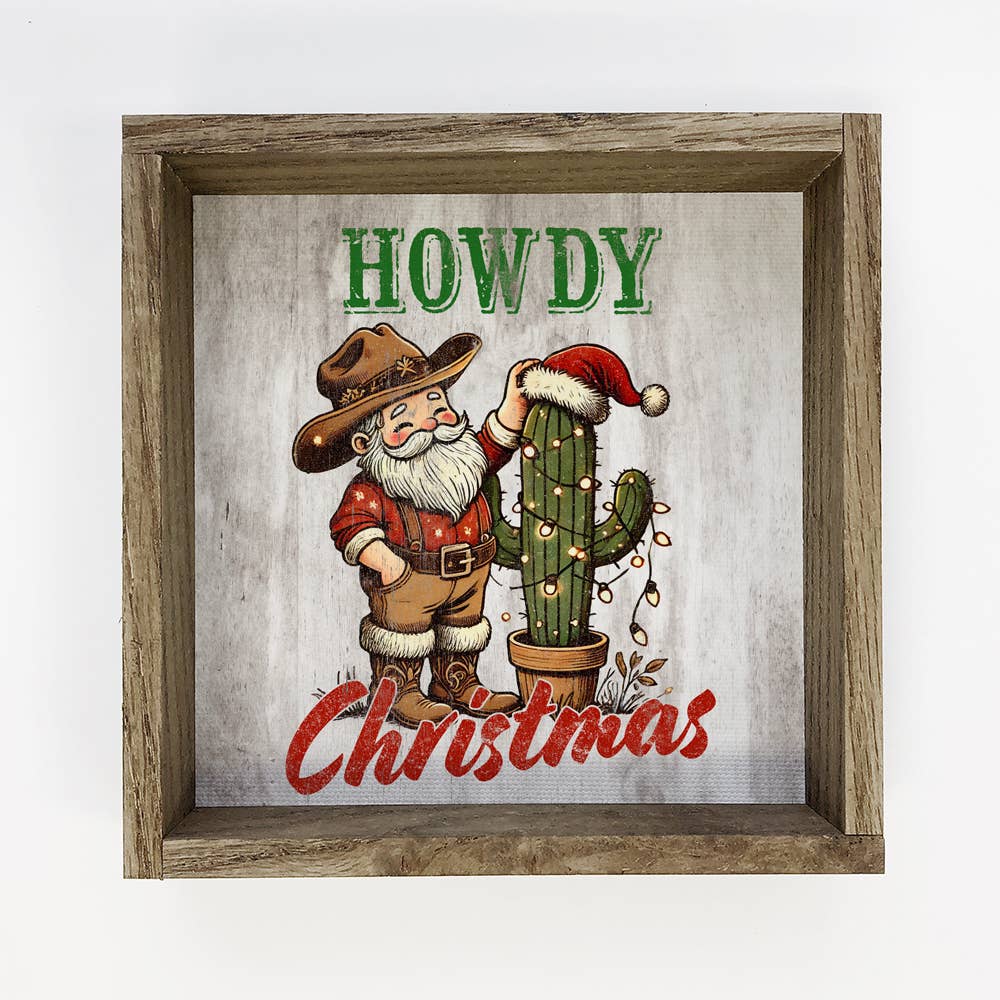 Santa Cowboy Howdy Christmas - Santa Canvas Art - Wood Frame