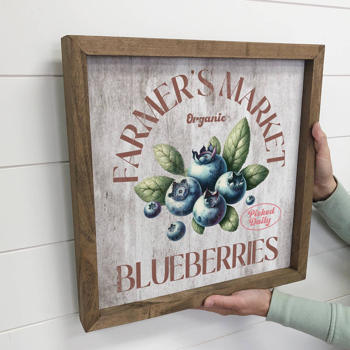 Farmers Market Blueberries - Farm Food Word Art - Wood Frame