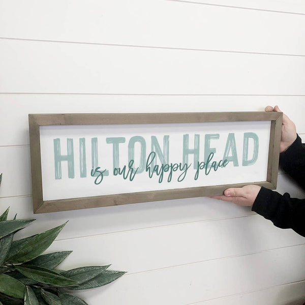 Custom Painted City Name - Happy Place Word Sign - Frame Art