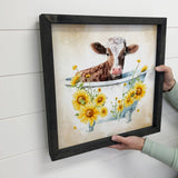 Cow with Sunflower Bath - Cute Cow Art - Farm Animal Art