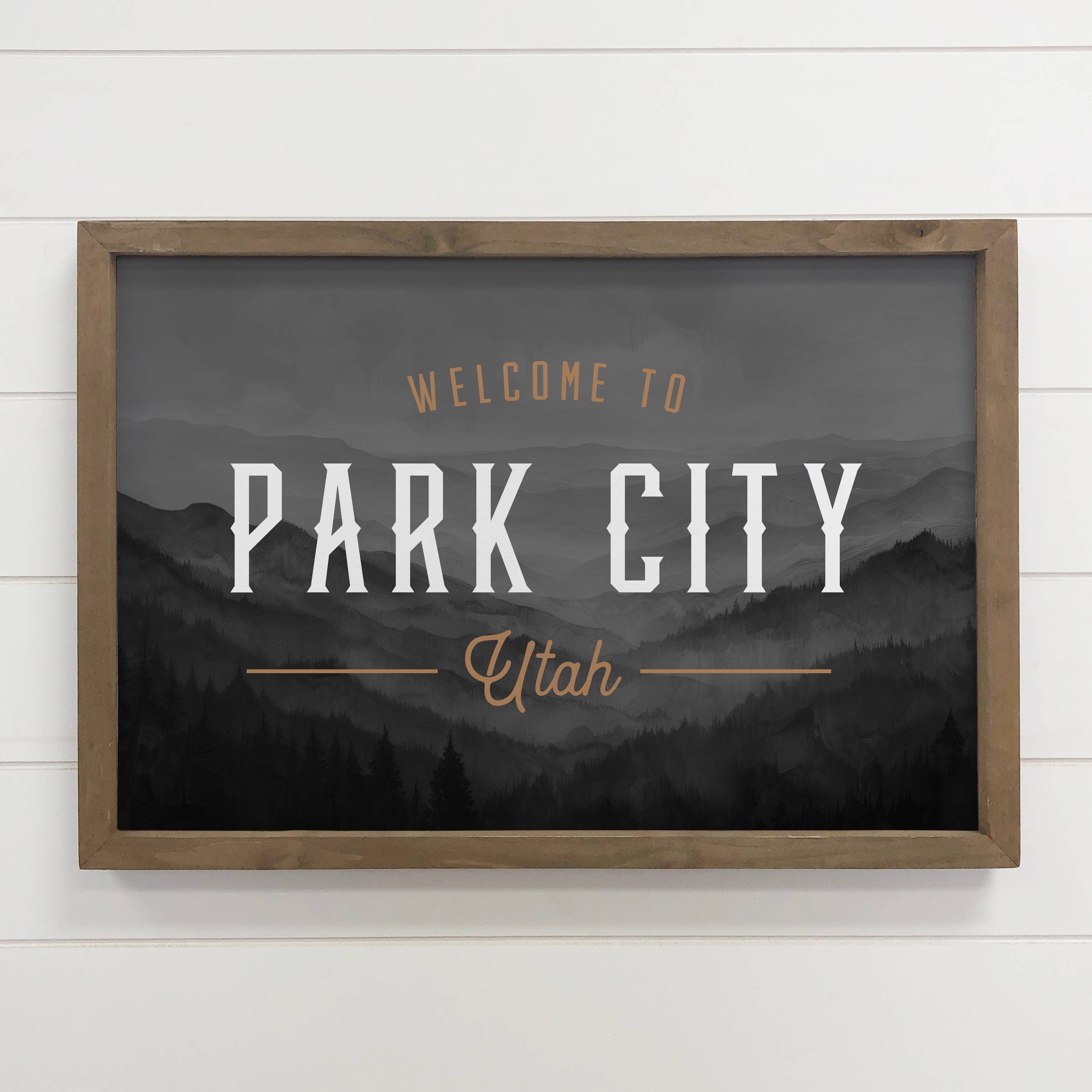 Black Mountains Welcome to Custom Town Canvas Art - Framed