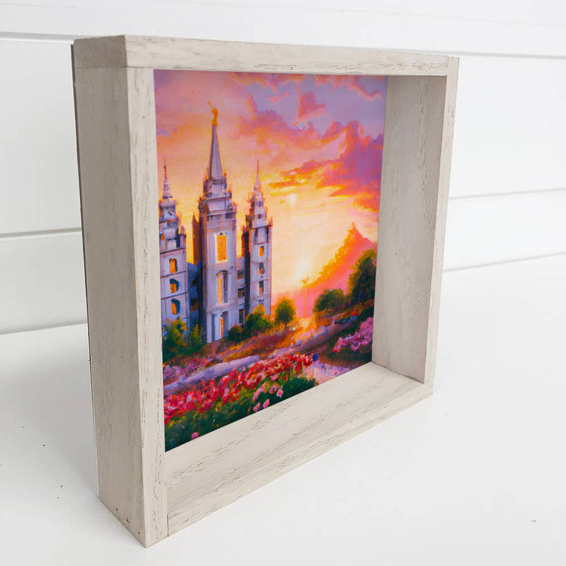 Salt Lake LDS Temple with Pink Sky Painting Small Canvas