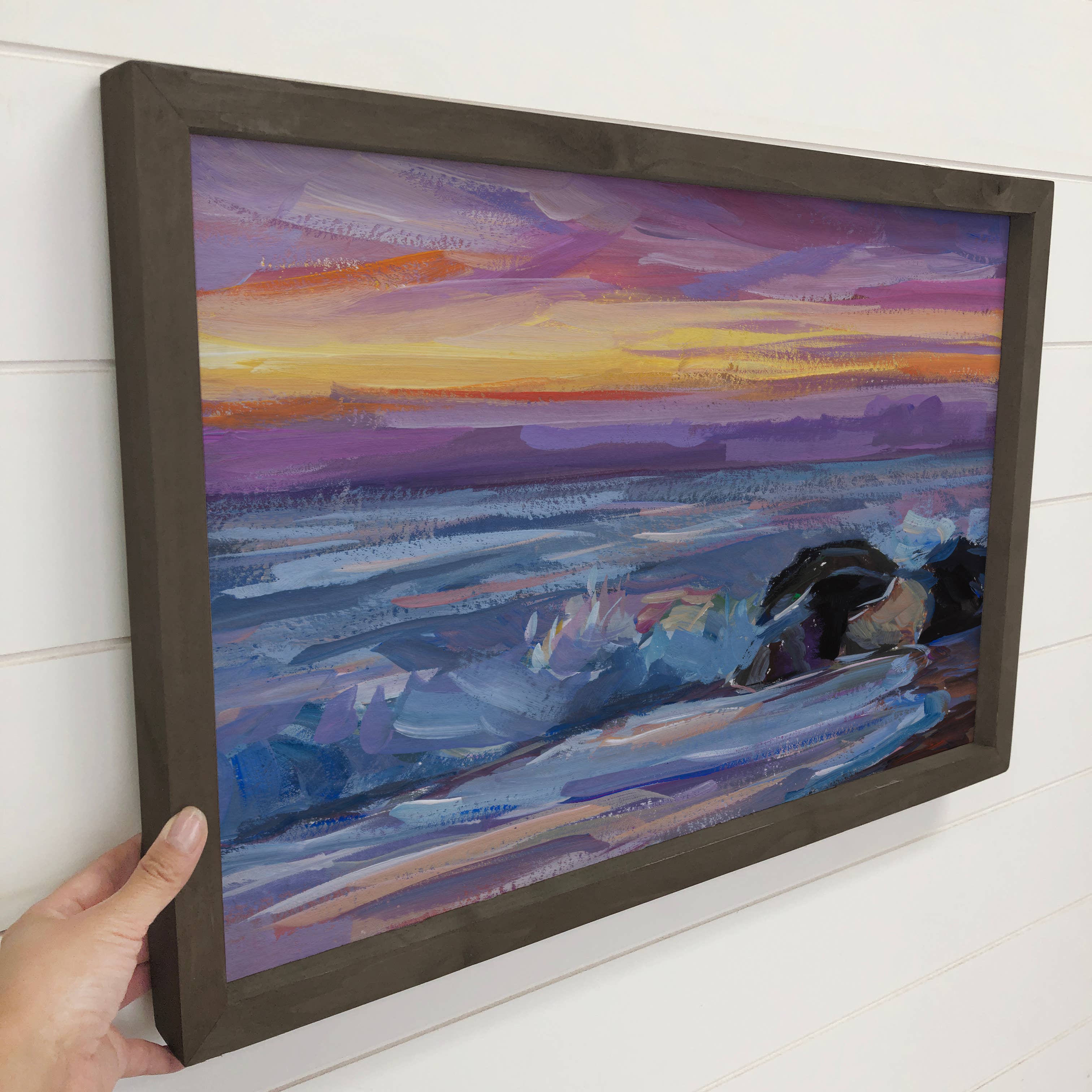 Purple Sunset Painting - Framed Nature Painting - Beach Art