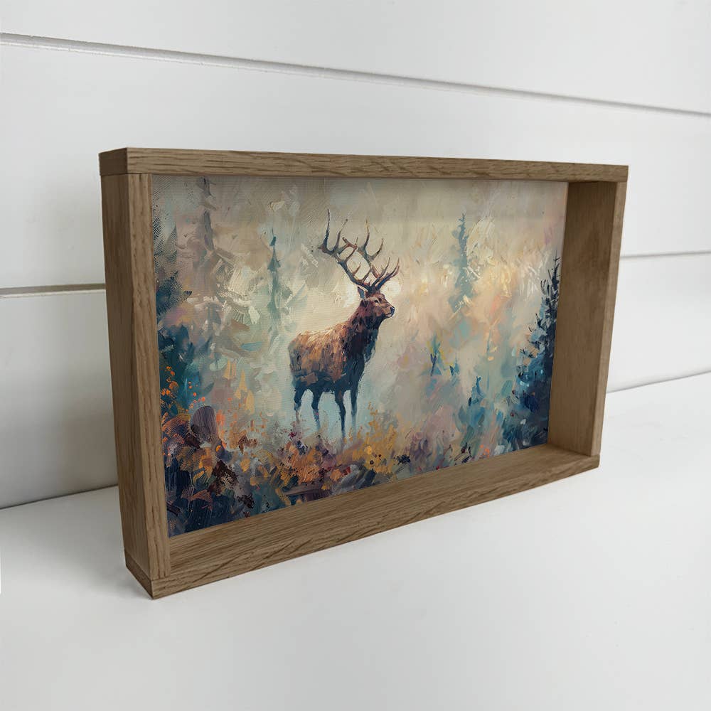 Buck Deer Abstract Painting - Man Cave Canvas Art - Framed
