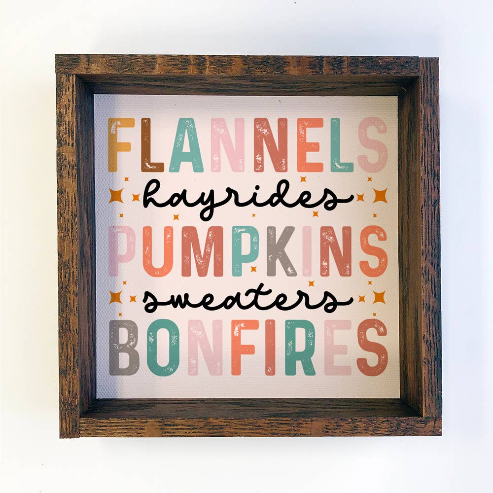 Flannels & Hayrides Fall Stuff - Cute Fall Word Art - Framed