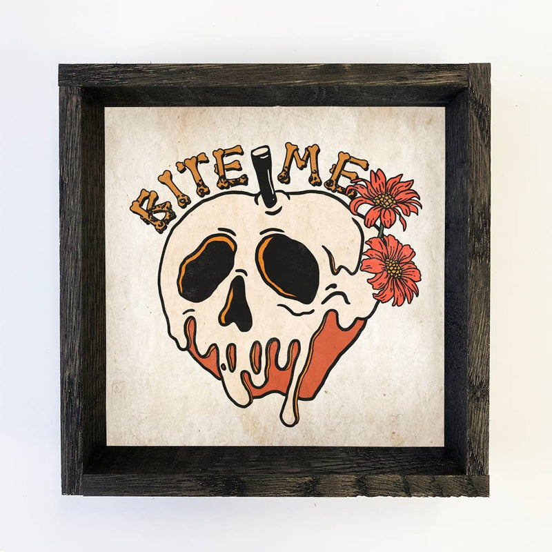 Bite Me Skeleton Apple - Cute Halloween Wall Art - Halloween