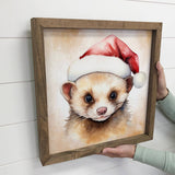 Ferret Santa Hat - Cute Holiday Animal Canvas Art - Framed