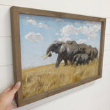 Elephant Herd - Safari Animal Canvas Art - Wood Framed Decor