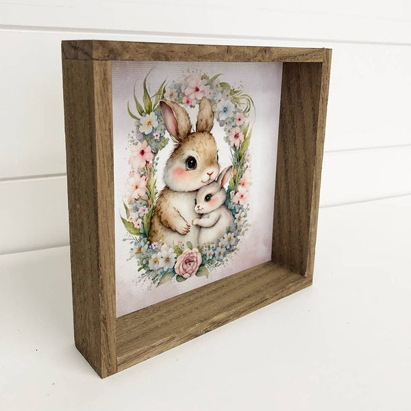 Mama Baby Bunny Springtime - Spring Time Canvas Art - Framed