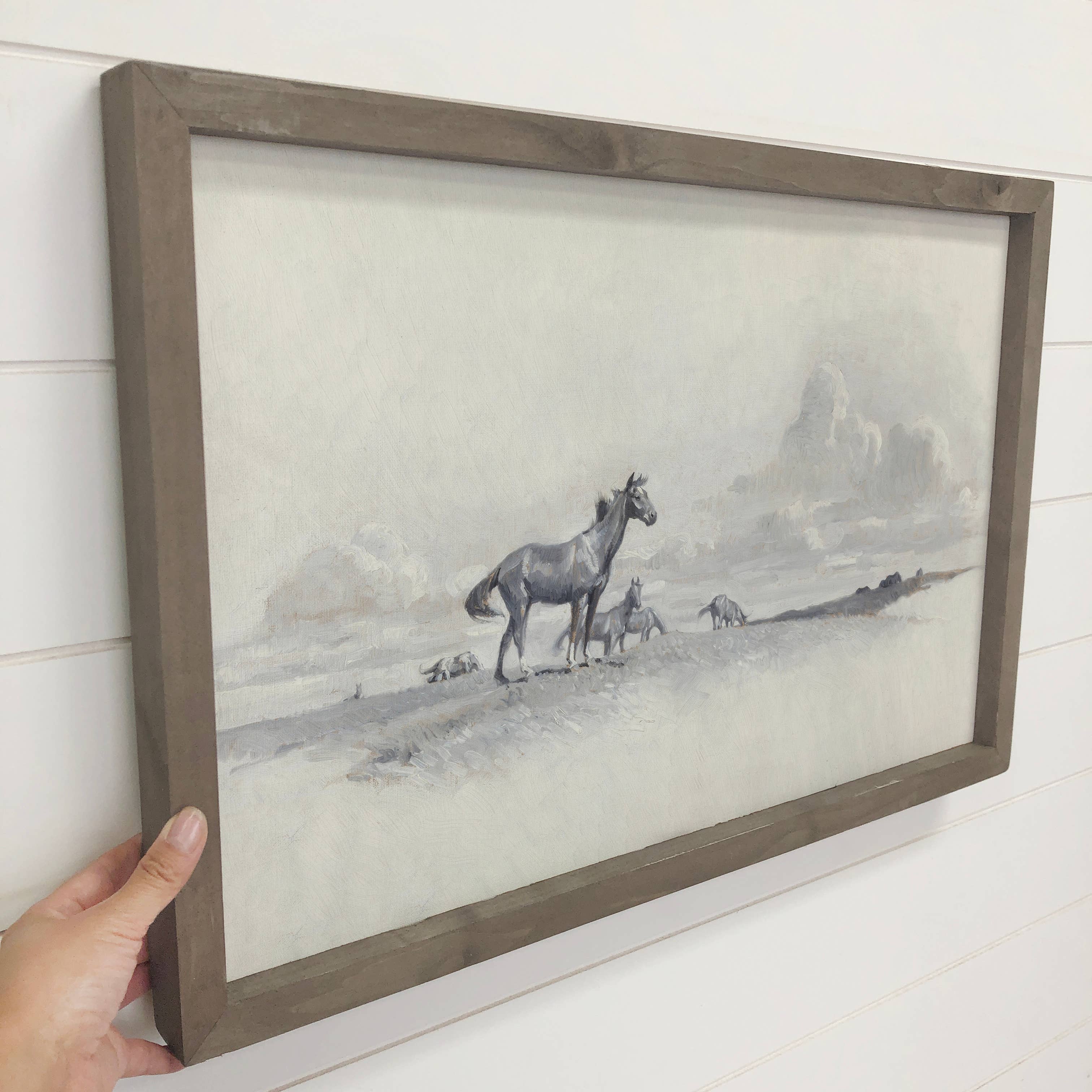 Horses on the Open Range - Horse Sketch Canvas Art - Framed