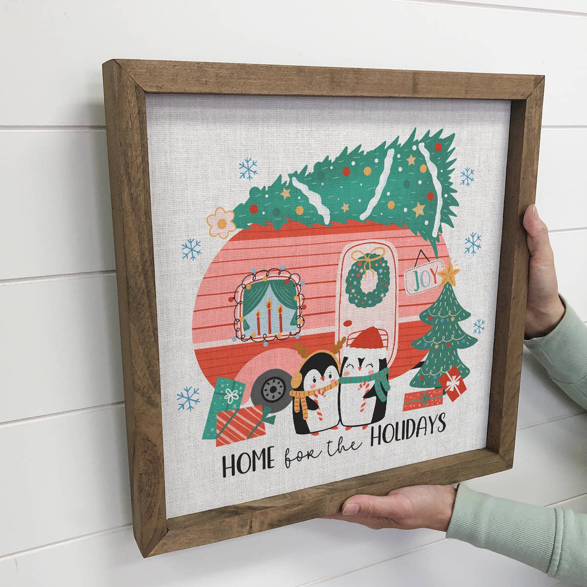 Home for the Holidays Penguin Camper - Holiday Canvas Art