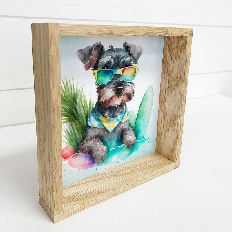 Mini Schnauzer Summer Surfing Small Canvas Sign