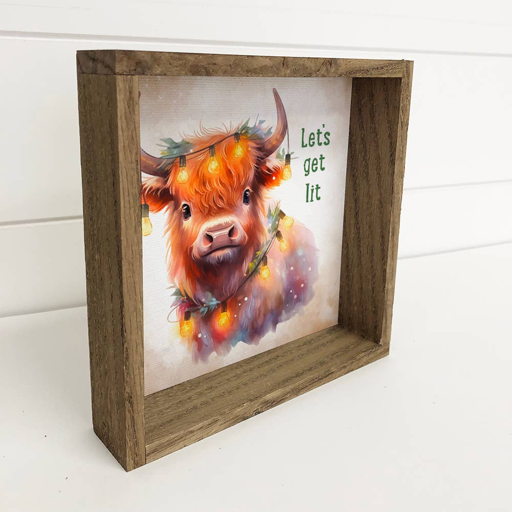 Lets Get Lit Highland Cow - Funny Holiday Animal Canvas Art