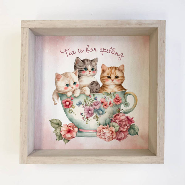 Tea is For Spilling - Cute Framed Animal Wall Art - Canvas