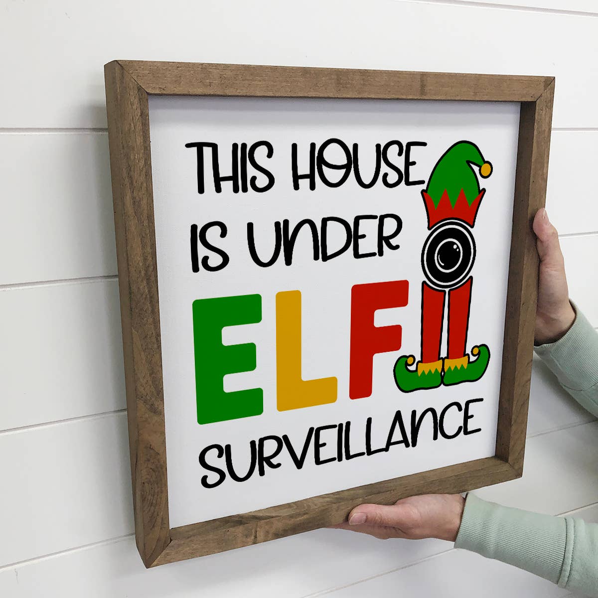 Elf Surveillance Small Canvas Shelf Sitting Sign