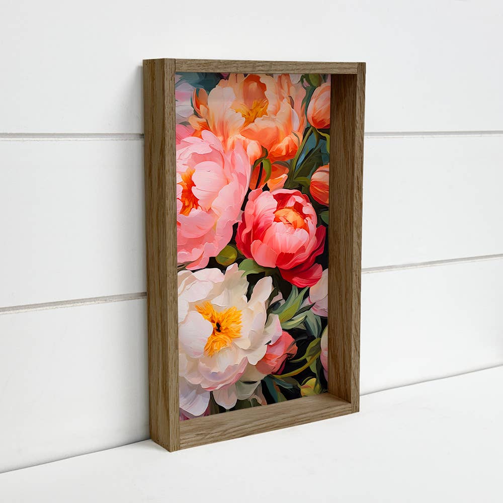 Colorful Peonies -Flower Canvas Wall Art - Wood Framed