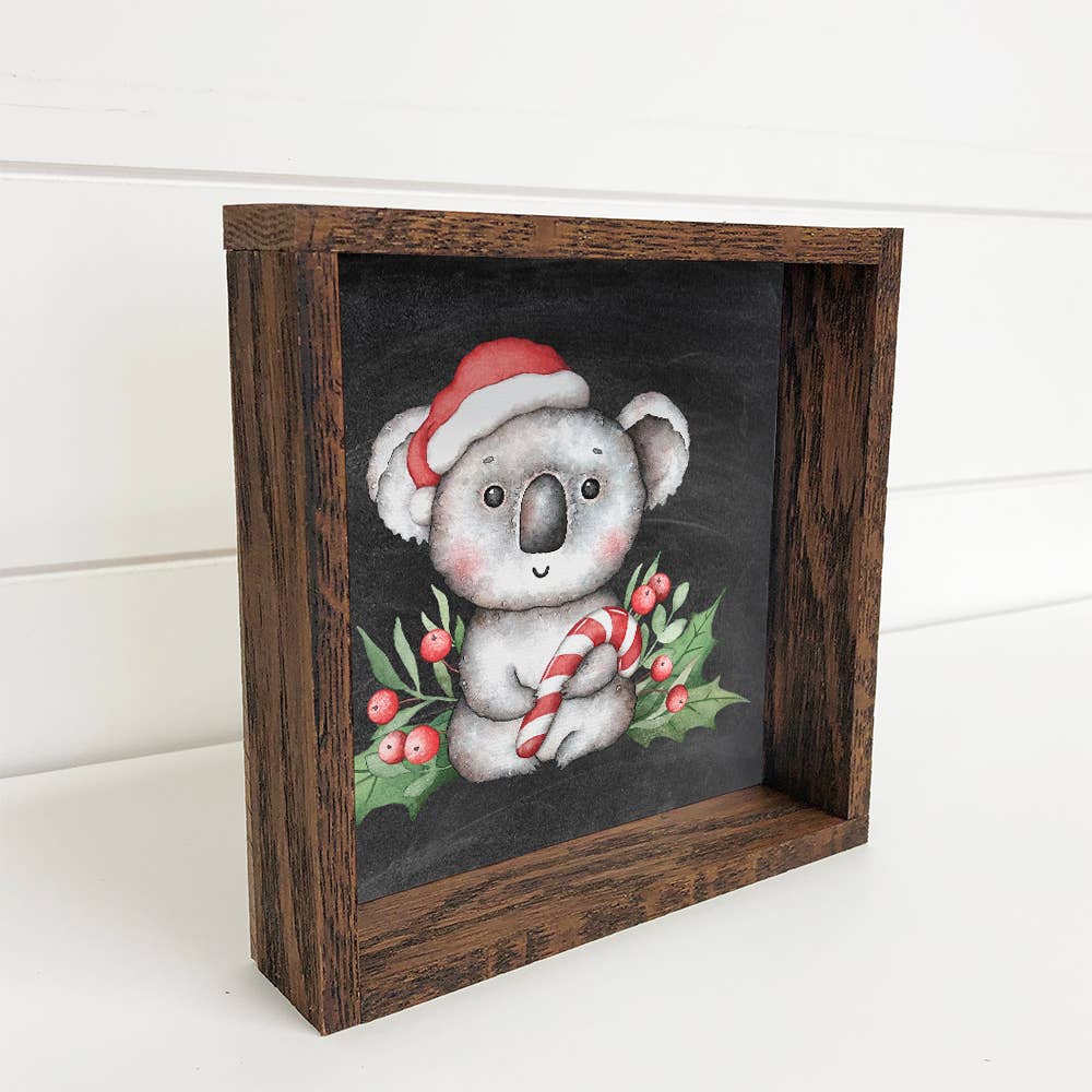 Koala in Santa Hat Small Christmas Holiday Canvas Sign