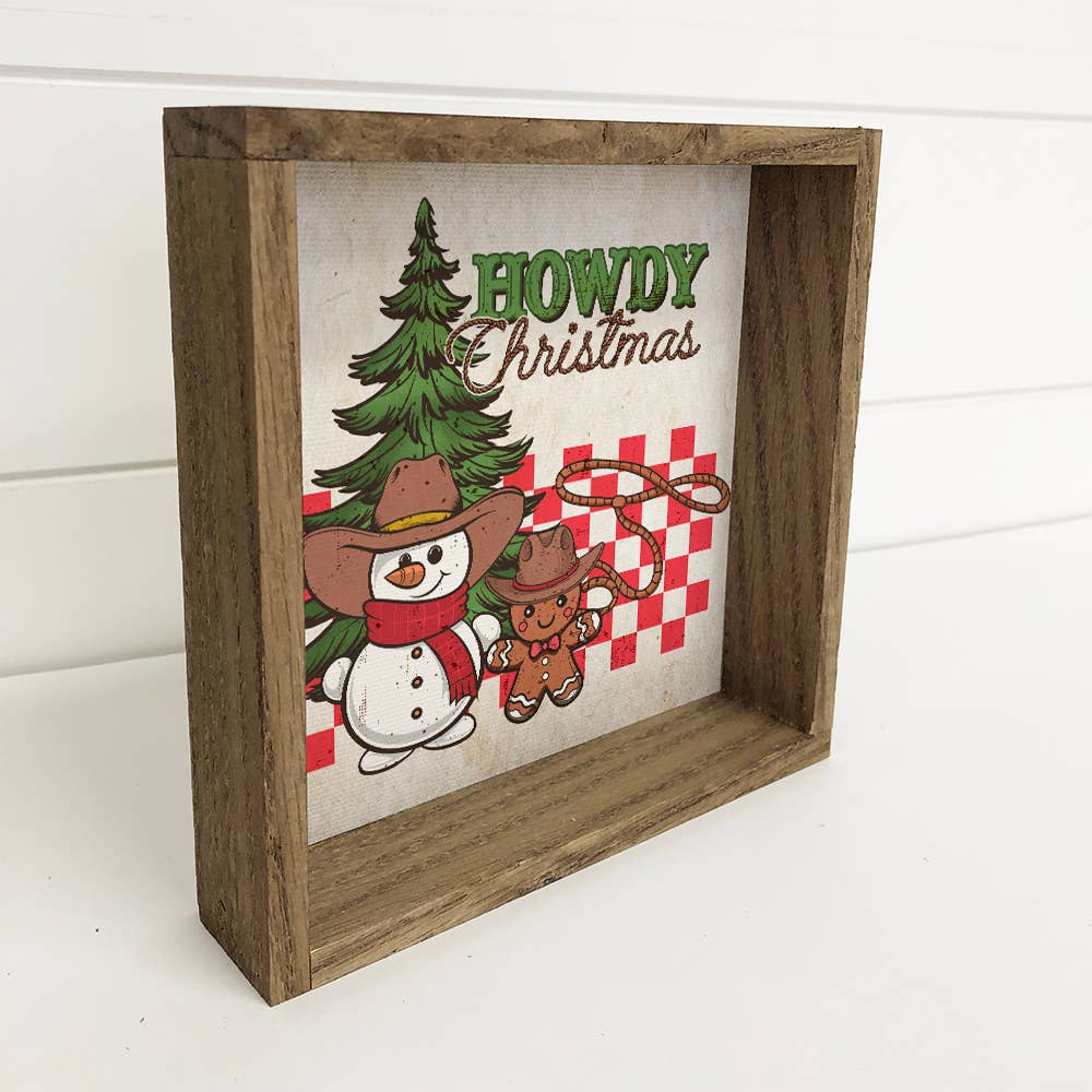 Western Howdy Christmas Snowman - Western Holiday Canvas Art