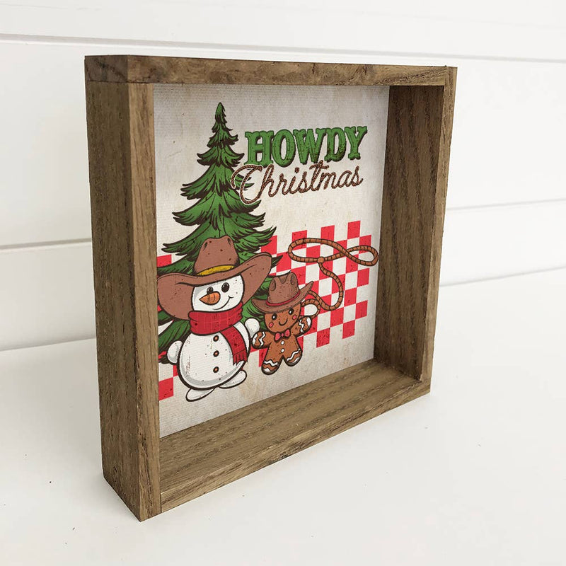 Western Howdy Christmas Snowman - Western Holiday Canvas Art