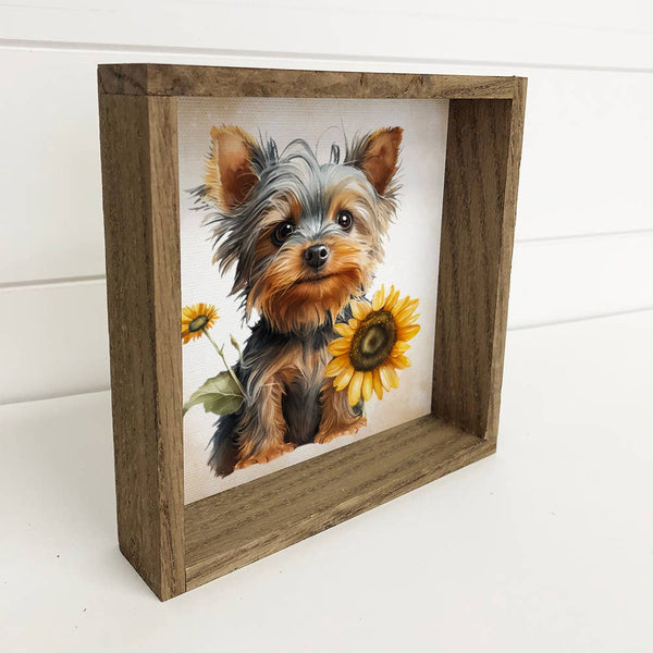 Sunflower Yorkie - Cute Puppies and Flowers - Fall Wall Art