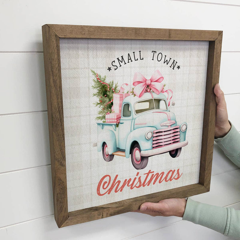 Vintage Small Town Christmas Truck - Cute Holiday Canvas Art