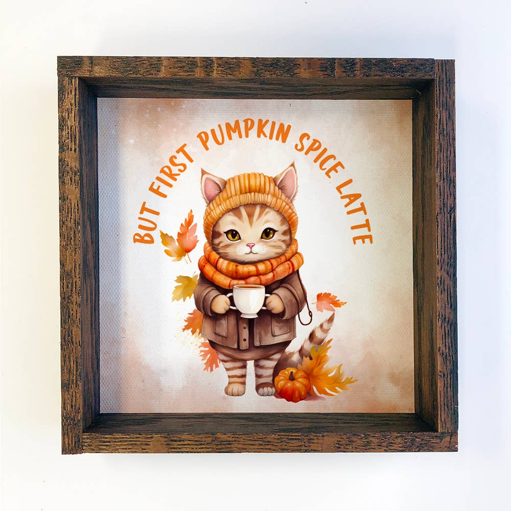 Pumpkin Spice Latte Cat - Cute Fall Animal Canvas Wall Art