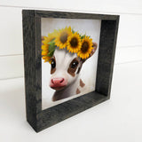 Cute Cow Farmhouse Sign - Baby Calf with Sunflowers Art