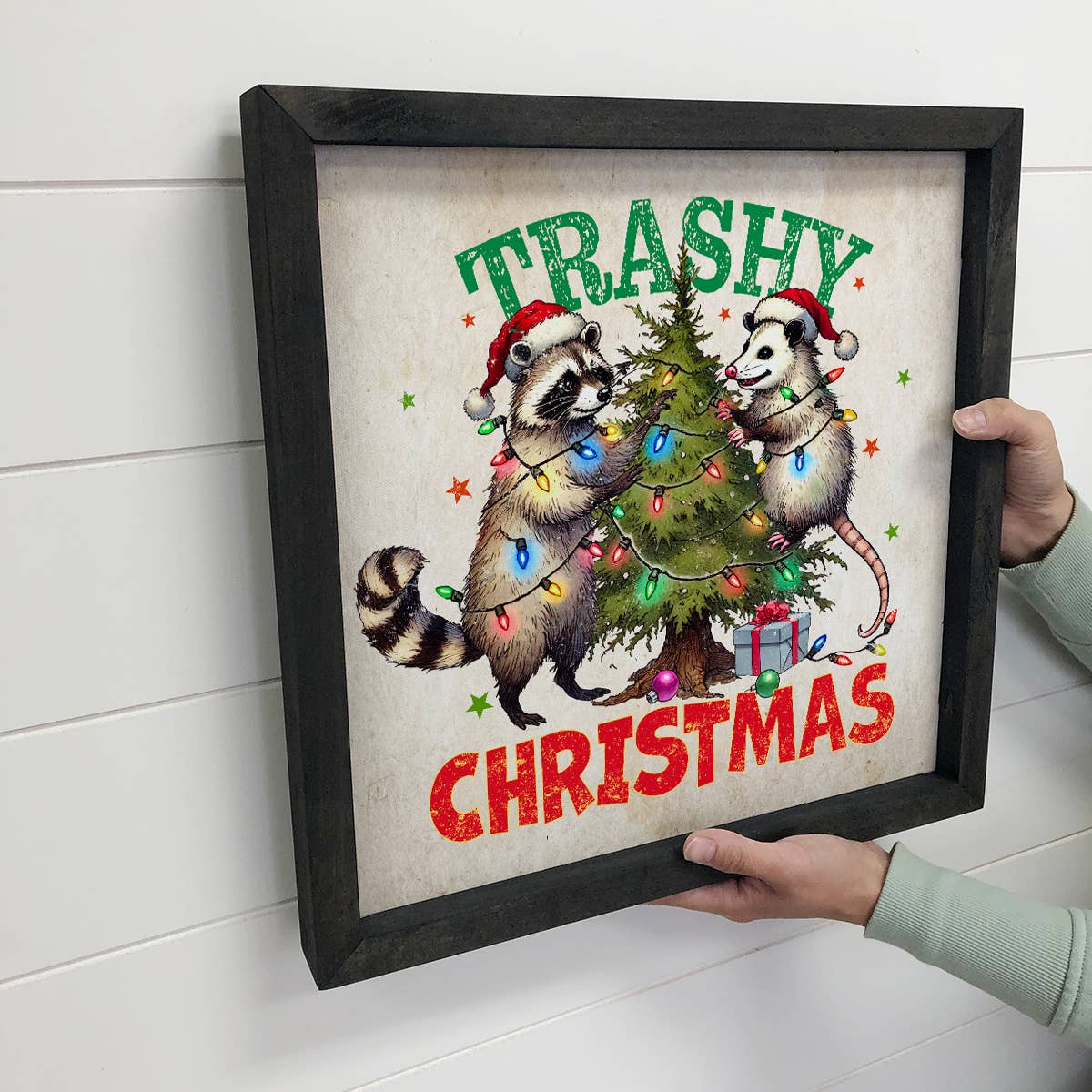 Trashy Christmas Raccoon Opossum - Funny Christmas Wall Art