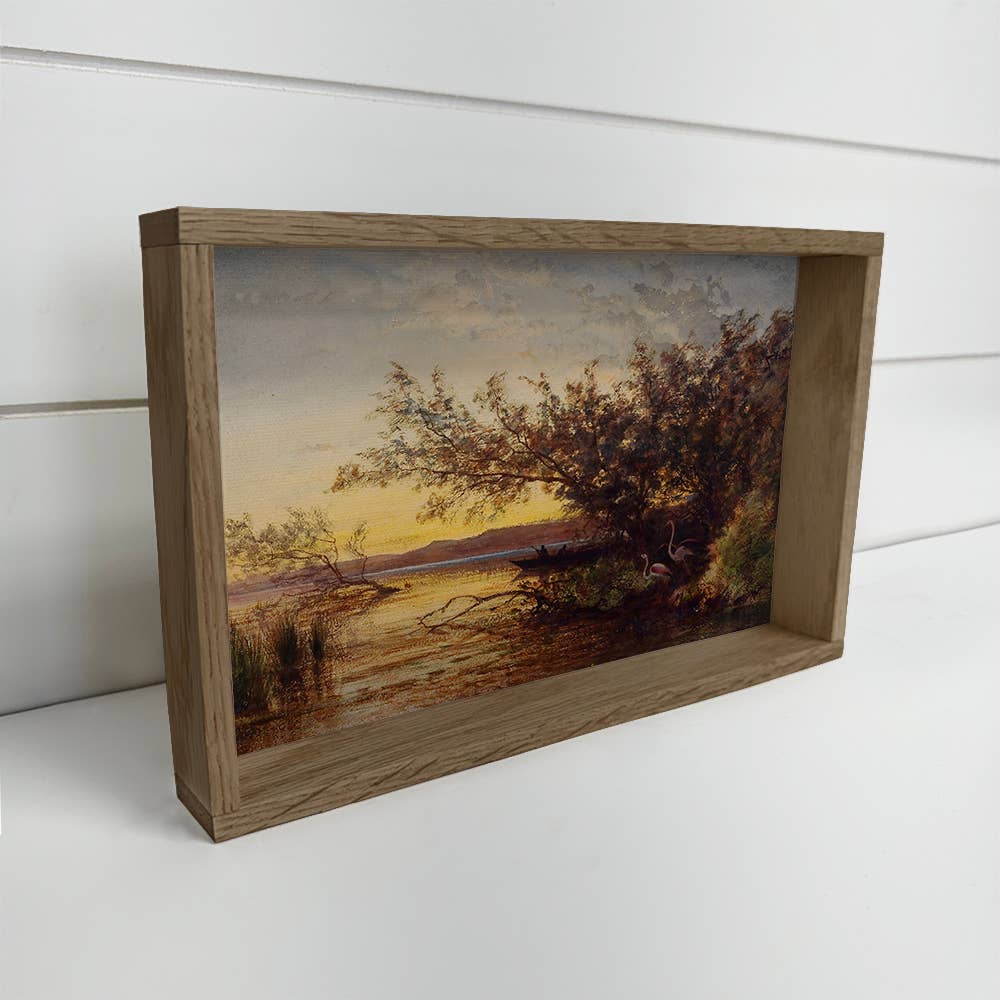 Flamingo Sunset - Bird Canvas Art - Wood Framed Wall Art