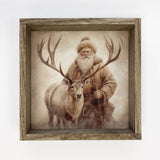 Vintage Santa & Reindeer - Rustic Holiday Canvas Art