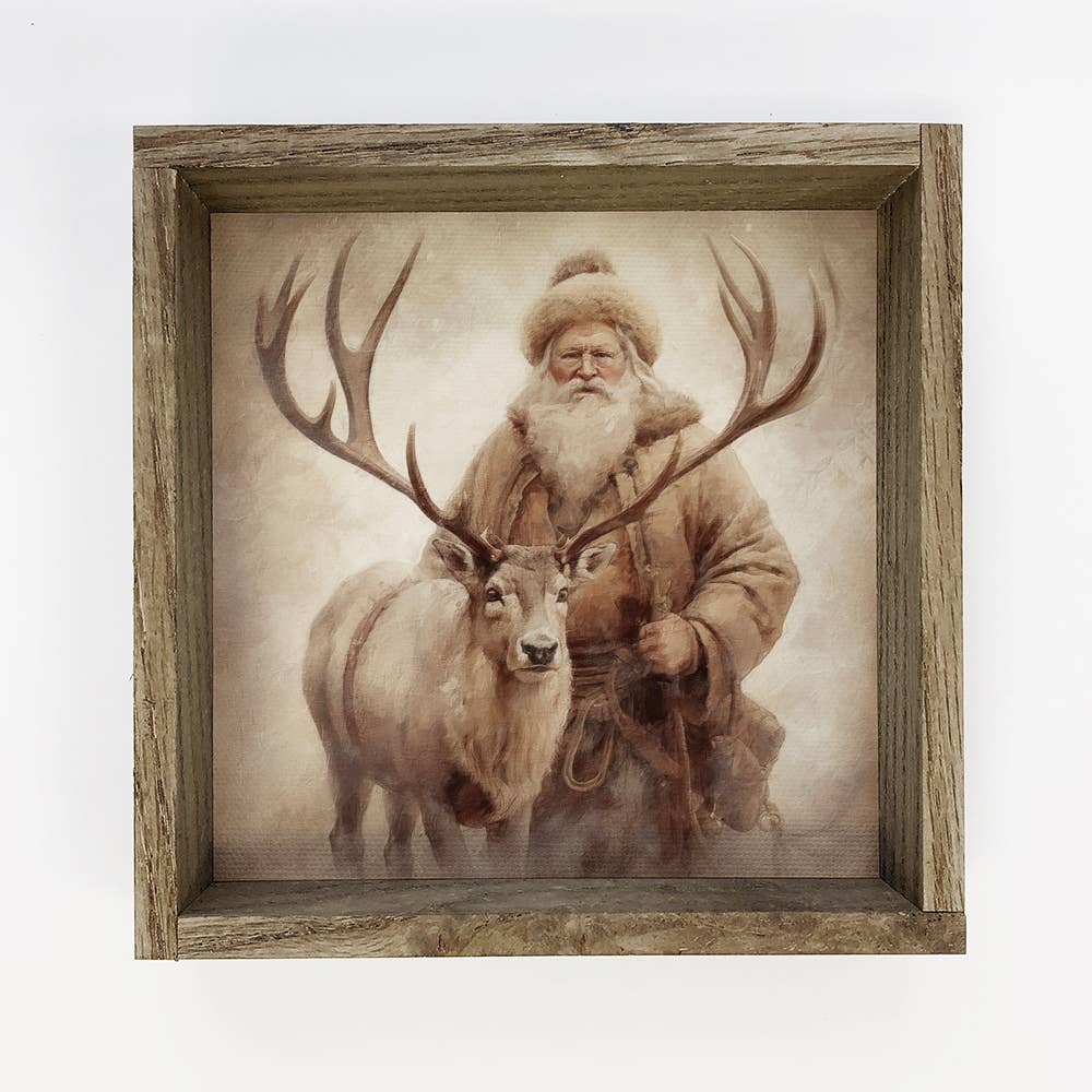 Set of 8 Vintage Santa Art Framed Boxed Signs