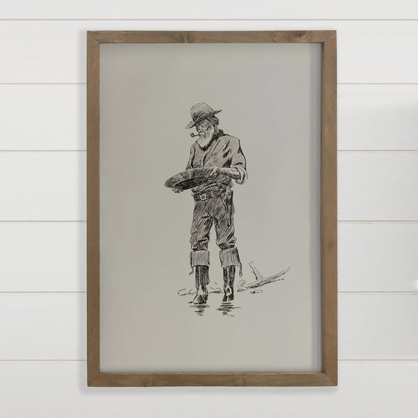 Gold Rush Prospector Sketch - Vintage Sketch Canvas Art