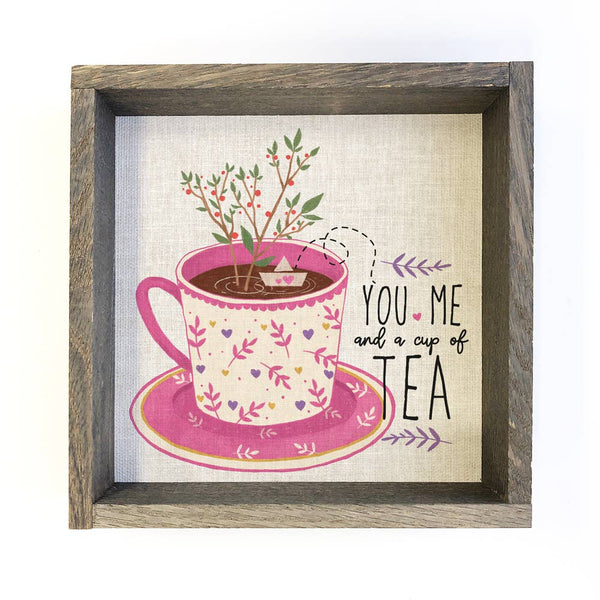 Folksy You Me and a Cup of Tea - Tea Cup Canvas Art - Framed