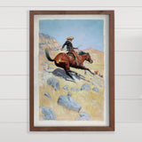 Downhill Cowboy - Ranch House Canvas Art - Wood Framed Art