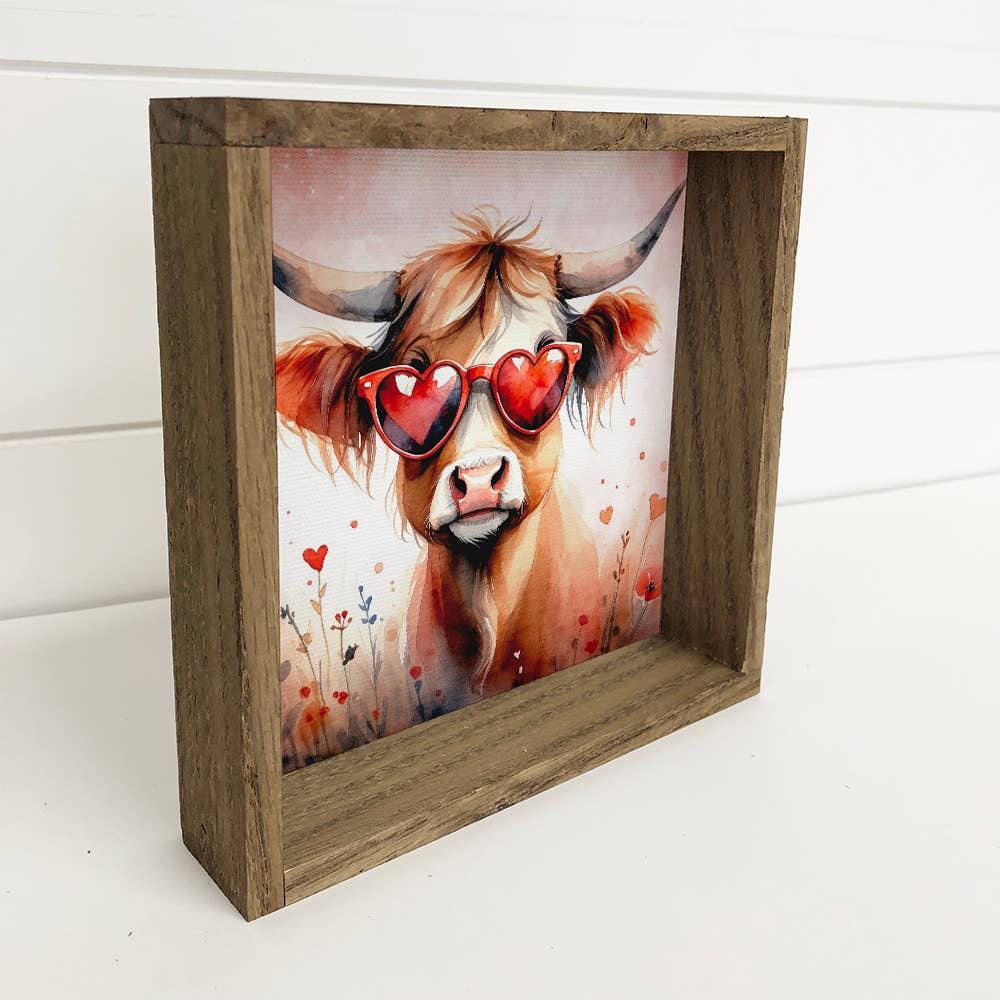 Cute Cow Sunglasses Valentines - Cute Cow Canvas Art - Frame