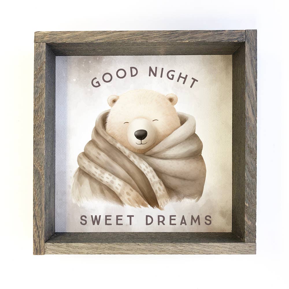 Good Night Polar Bear Blanket - Cute Animal Nursery Wall Art