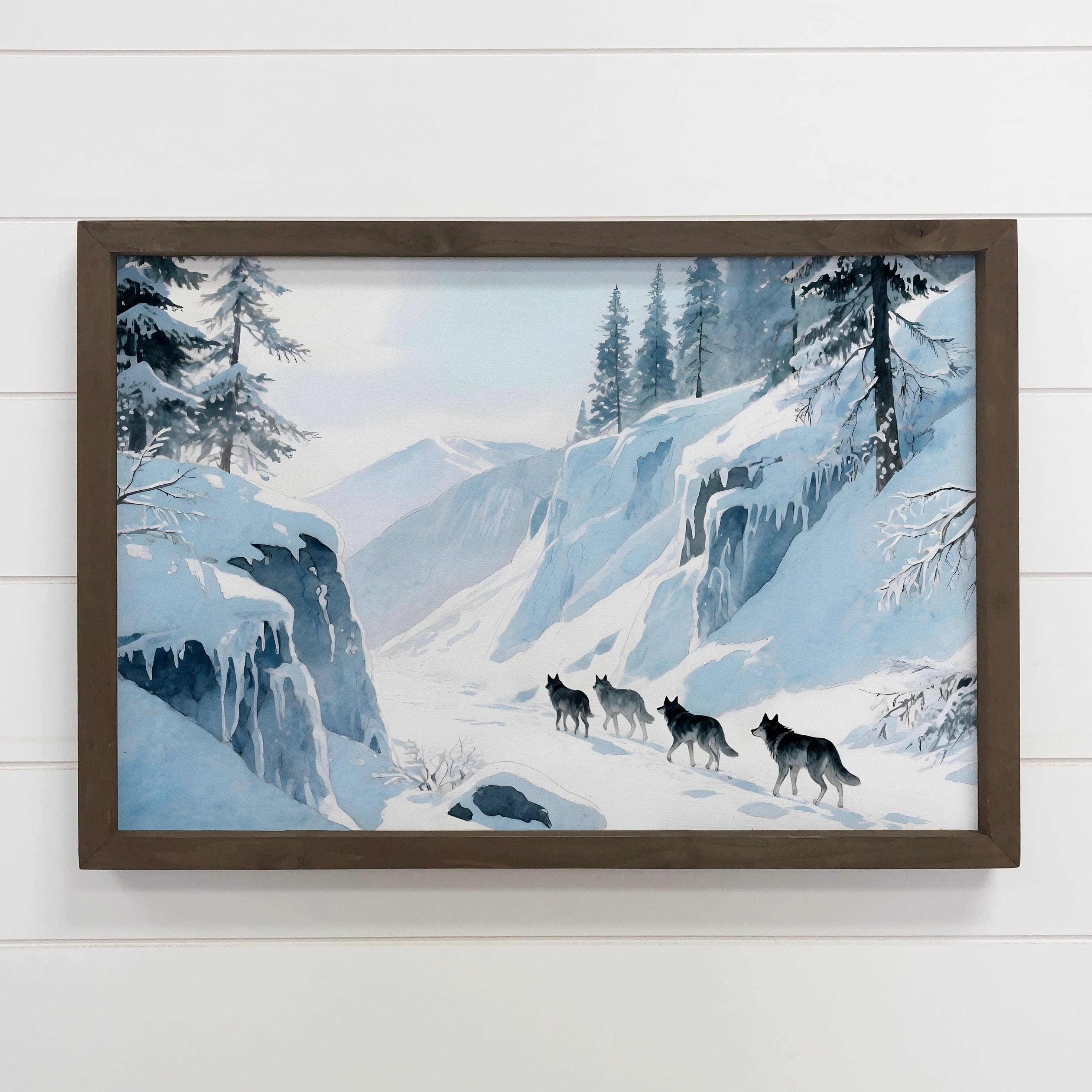 Wolf Pack on a Snow Trail - Mountain Lodge Canvas Art