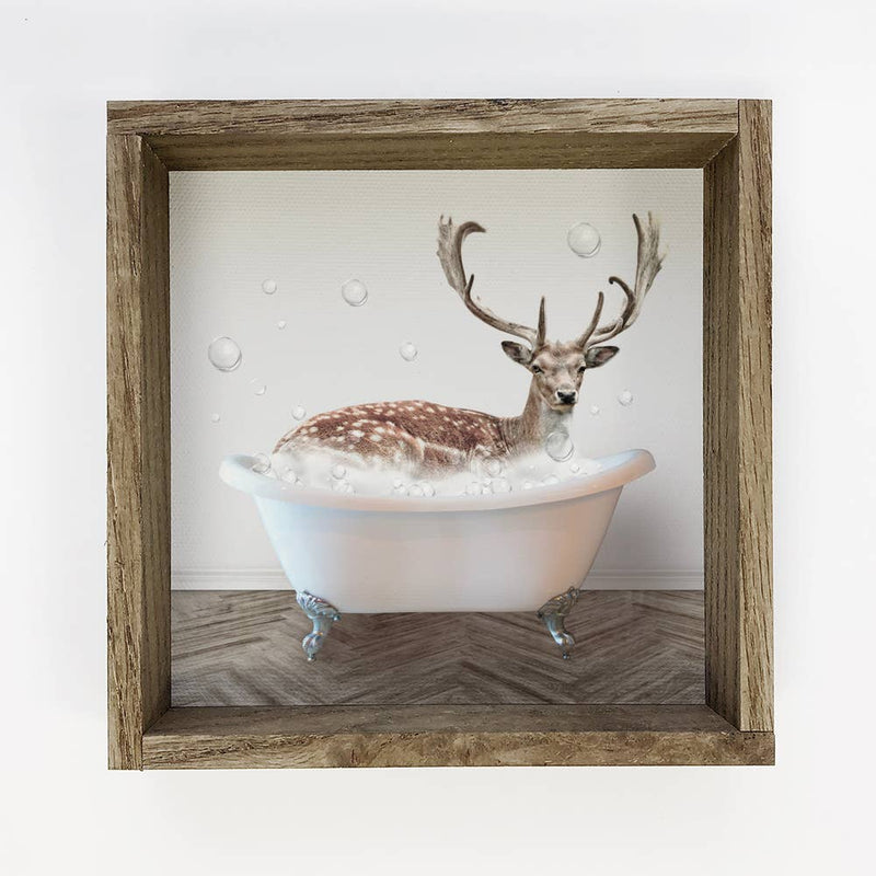 Deer in a Bathtub Wood Sign - Funny Bathroom Art