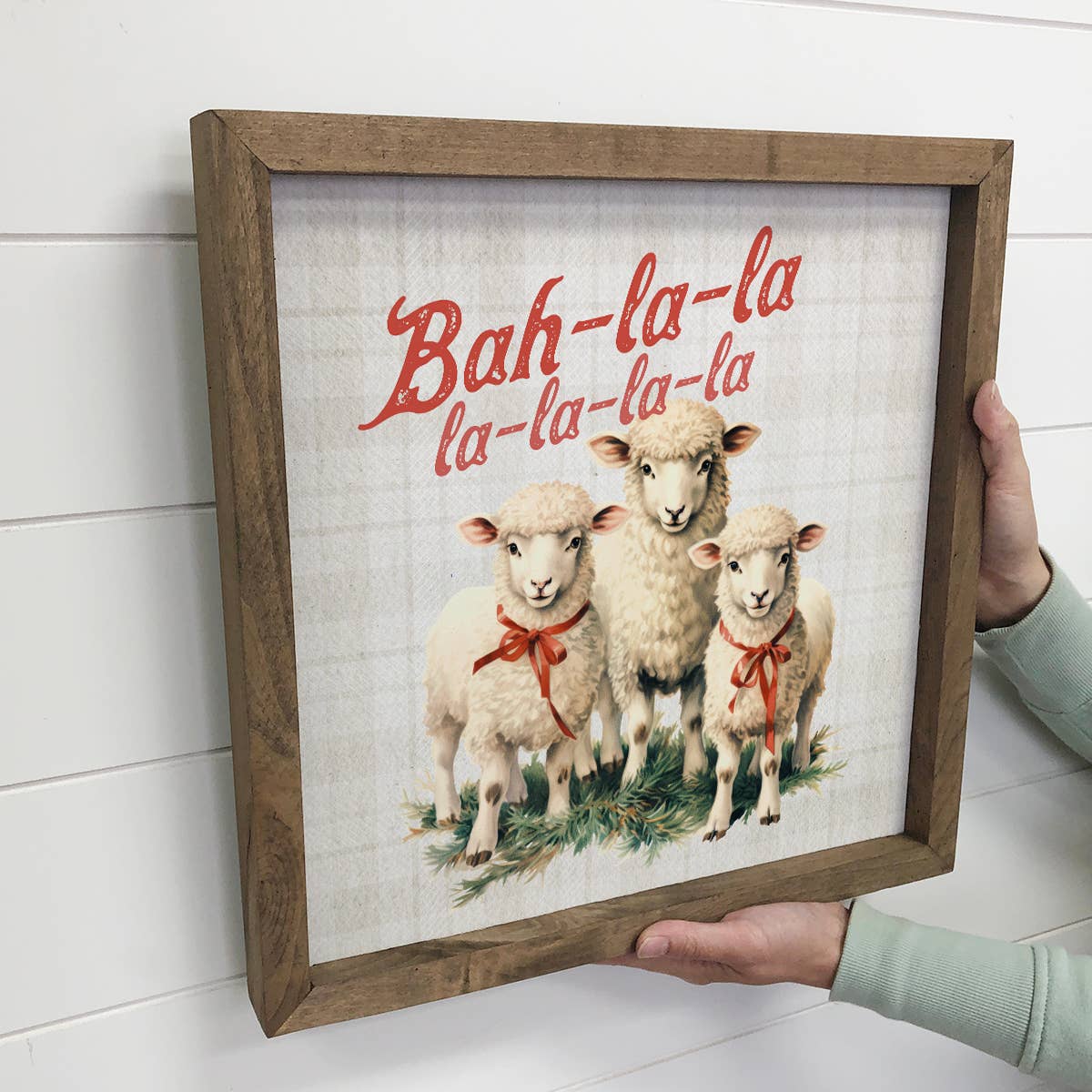 Christmas Sheep - Framed Holiday Canvas Art - Farmhouse Art