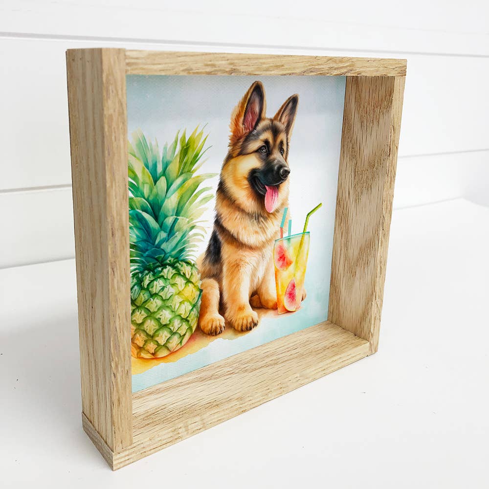 Summer German Shepherd Dog Small Canvas Sign- Pineapple