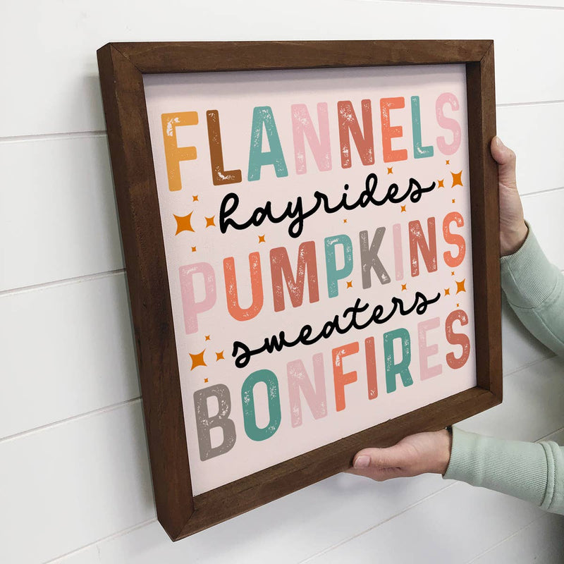 Flannels & Hayrides Fall Stuff - Cute Fall Word Art - Framed