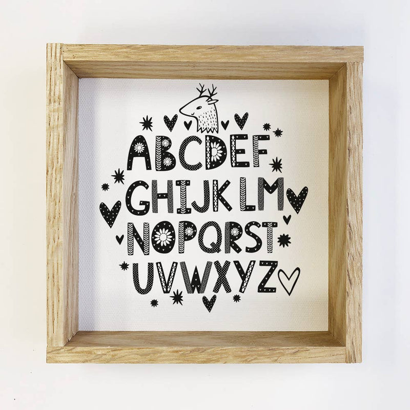 ABC Art- Black and White Scandinavian Alphabet Art- Small