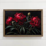 Dark Red Peonies - Flower Canvas Art - Wood Framed Wall Art