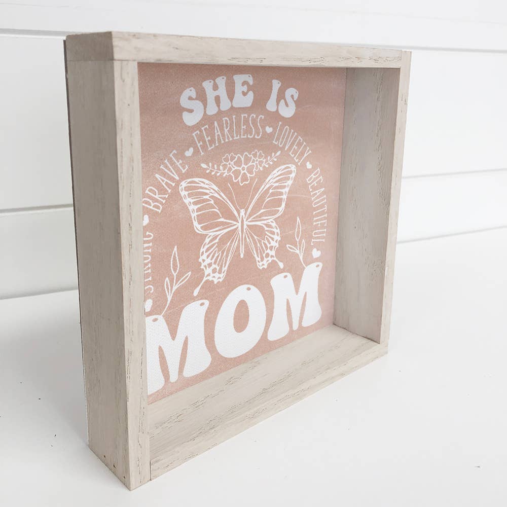 Strong Brave Fearless Mom - Mom Canvas Word Sign - Framed