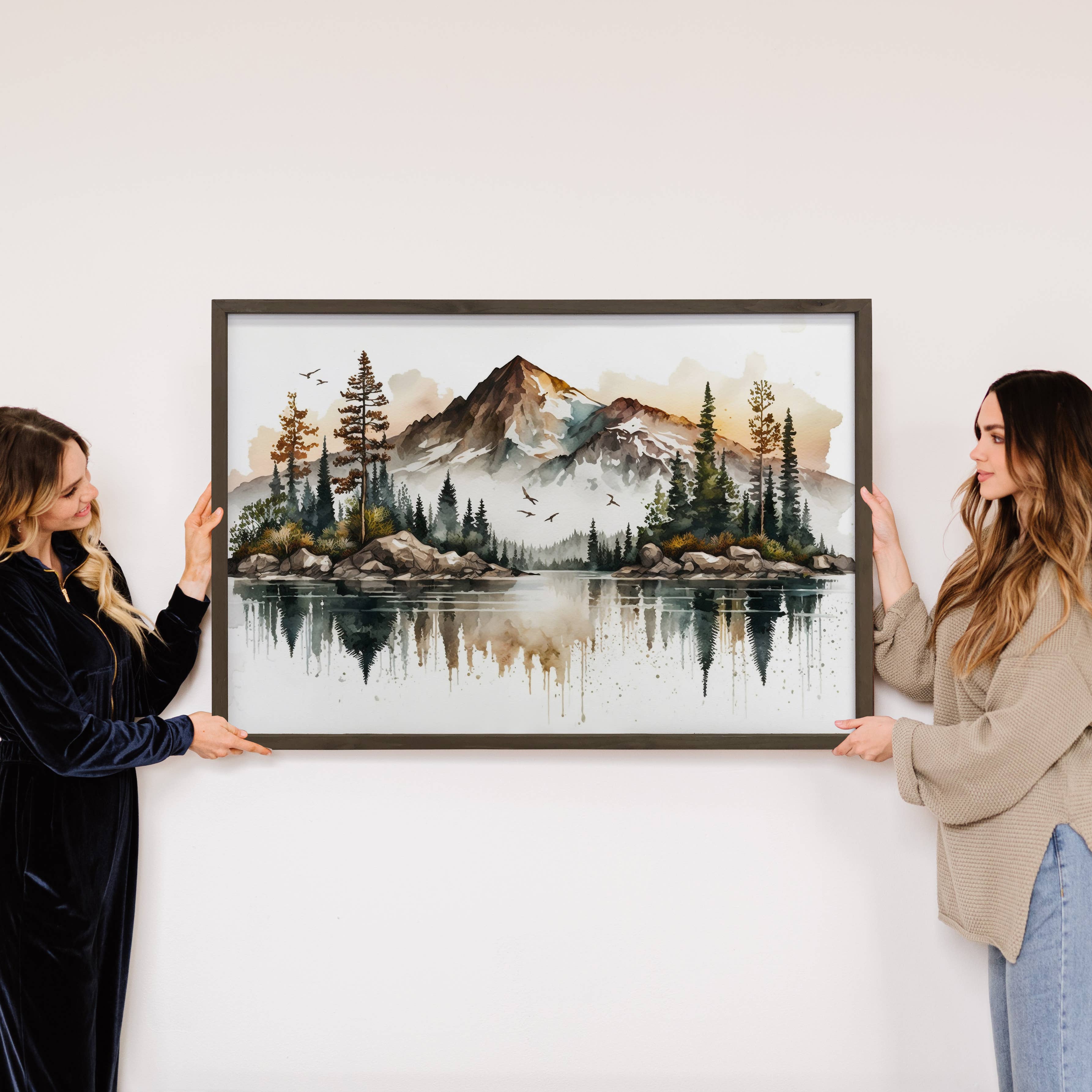 Mountainscape Reflection - Landscape Watercolor Canvas Art