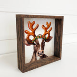 Funny Christmas Sign - Cow Wearing Reindeer Antlers Painting