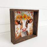 Fall Farm Animal Cow - Wood Framed Cute Animal Canvas Art