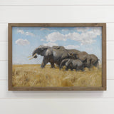 Elephant Herd - Safari Animal Canvas Art - Wood Framed Decor