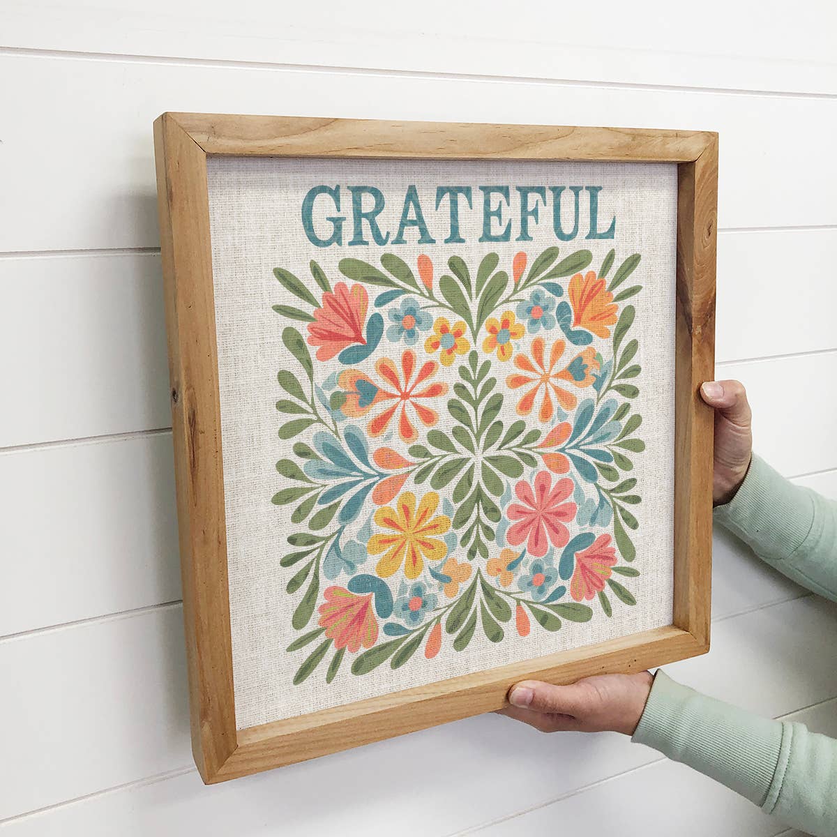 Grateful Flowers - Flower Collage Canvas Art - Wood Framed